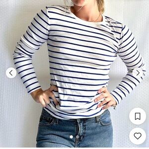 GAP Navy and White Striped Long Sleeve Tee